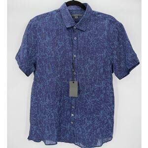 NWT John Varvatos Men's Blue Linen Abstract Short Sleeve Button Up Shirt